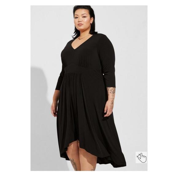 Torrid Black Tea Length Studio Knit Deep V Bodycon Dress Sz.3 NWT - Picture 2 of 10